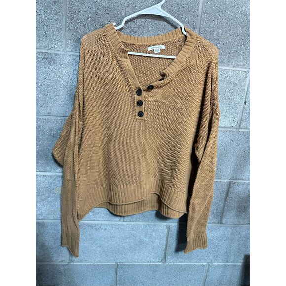 American Eagle Henley Pullover Open Knit Sweater Tan Size XL - Picture 1 of 3